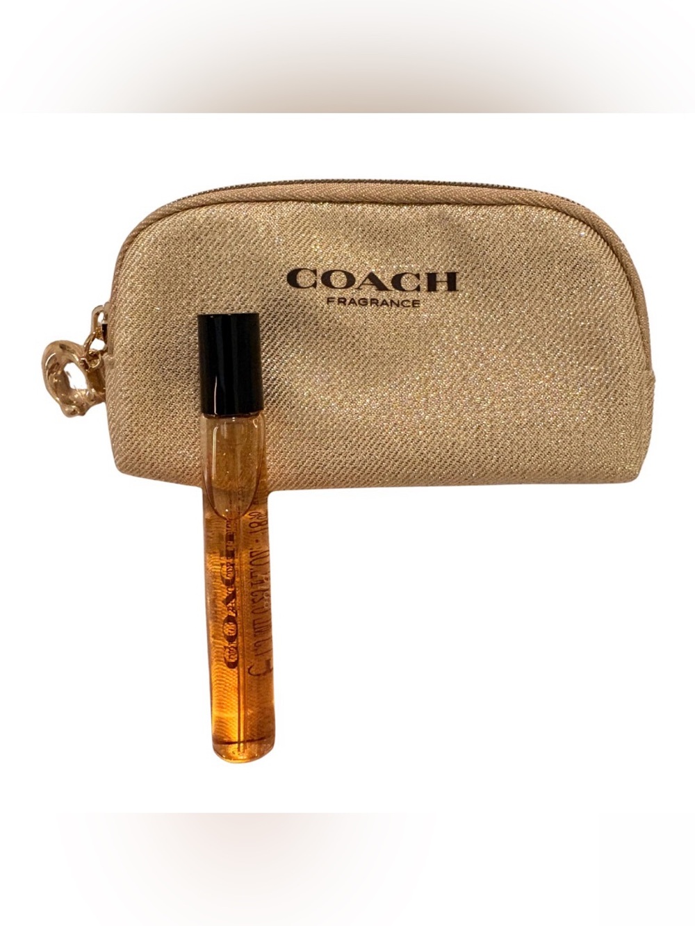 COACH Gold Metallic Fragrance Cosmetic Pouch with Coach “gold” 7.5ml fragrance